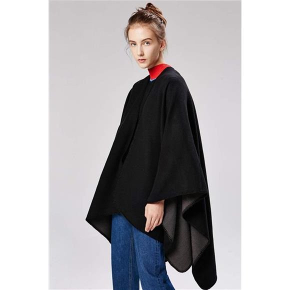 Women's Shawls Wraps Winter Open Front Poncho Cape Oversized Cardigan Sweater - Picture 3 of 5